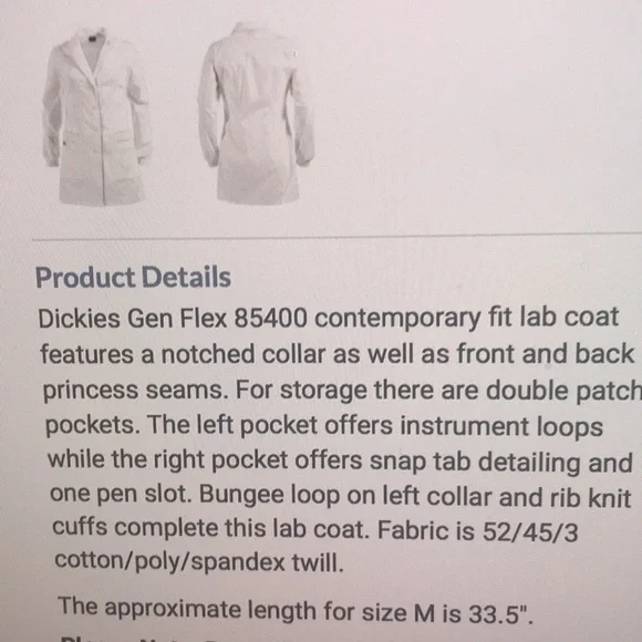 Dickies White Women's Lab Coat - Picture 5 of 8